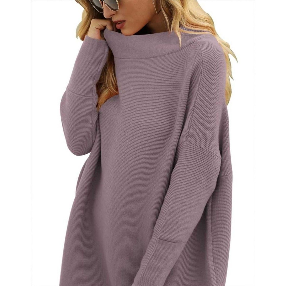 ANRABESS Sweater Women S Mauve‎ Ribbed Knit Mock Neck Oversized